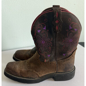 Justin Boots Brown Ankle Boots with Purple Accents